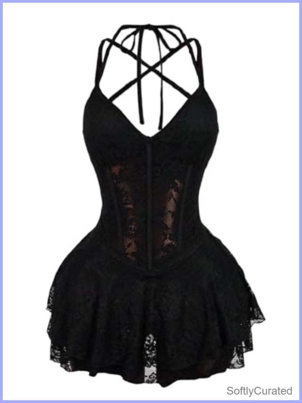 Lace Corset Halter Mini Dress Backless Sleeveless Bodycon Party Club